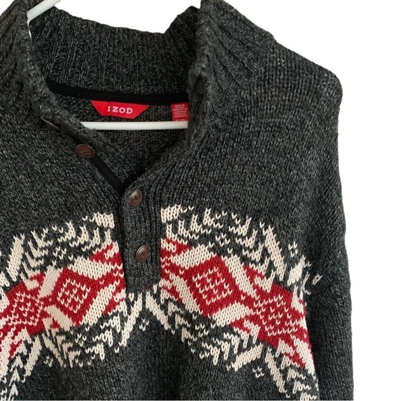 Izod Fair Isle Gray Wool Blend Nordic Sweater Men’s Size XL - Picture 2 of 7